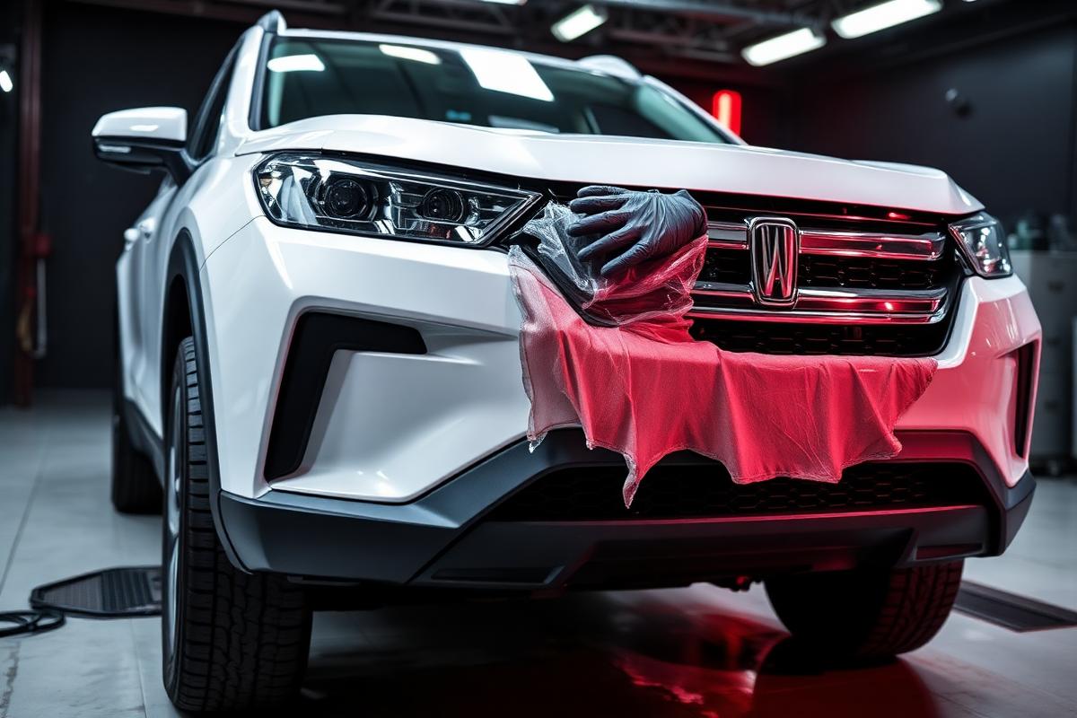 Collision repair on an SUV front bumper in Phoenix